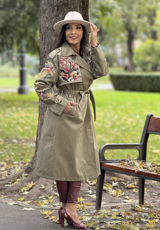 Trench cu imprimeu broderie pe parte si cordon in talie [1]