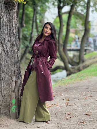 Trench elegant din catifea cu cordon in talie [1]