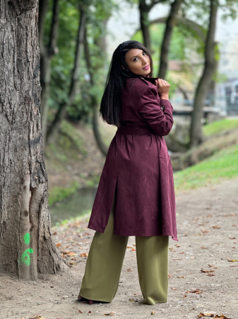 Trench elegant din catifea cu cordon in talie [4]