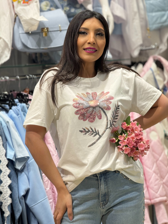 Noutati - Tricou casual cu imprimeu floral central
