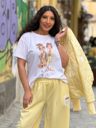 Tricou cu imprimeu doua personaje feminine stil fashion [4]