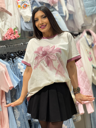 Tricou cu imprimeu floral cu aplicatie textila 3D [2]