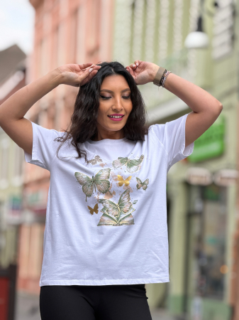 Tricou cu imprimeu fluturi cu pietricele aplicate [2]
