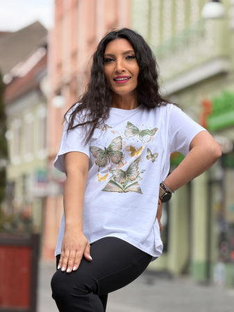 Tricou cu imprimeu fluturi cu pietricele aplicate [3]