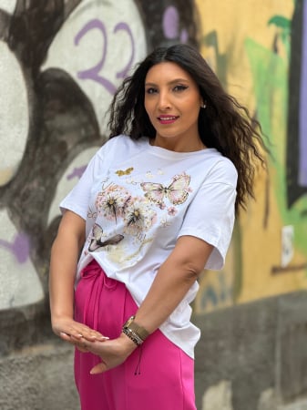 Imbracaminte de dama - Tricou cu imprimeu fluturi si flori