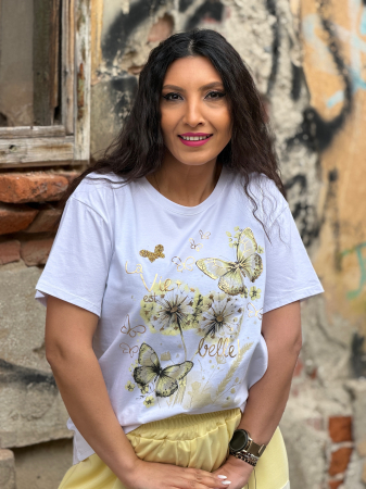 Tricou cu imprimeu fluturi si flori [5]