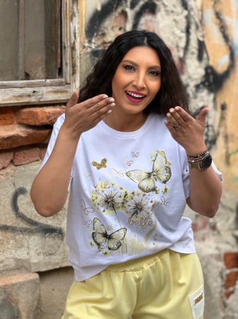 Imbracaminte de dama - Tricou cu imprimeu fluturi si flori