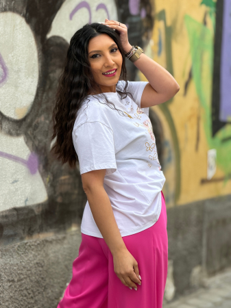 Tricou cu imprimeu fluturi si flori [4]