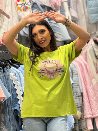 Tricou cu imprimeu palarie decorativa cu aplicatii 3D din margele si cristale [2]