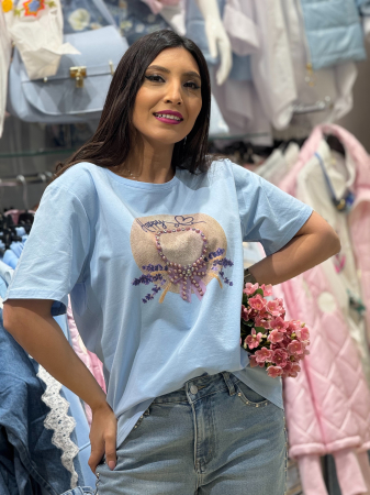 Tricouri si topuri - Tricou cu imprimeu palarie decorativa cu aplicatii 3D din margele si cristale