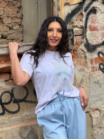 Imbracaminte de dama - Tricou cu imprimeu ursulet cu pietricele aplicate