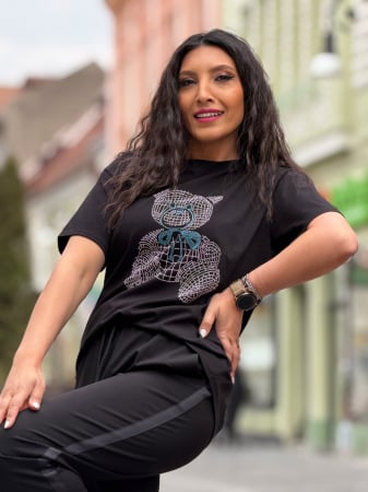 Imbracaminte de dama - Tricou cu imprimeu ursulet cu pietricele aplicate