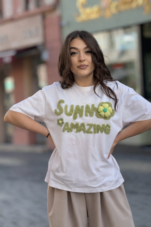 Tricou cu mesaj Summer Amazing și aplicații florale textile [1]