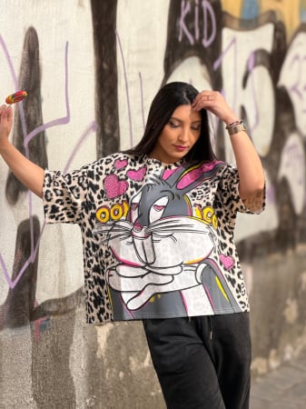 Noutati - Tricou din bumbac animal print cu imprimeu grafic