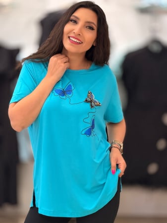 Imbracaminte de dama - Tricou din bumbac cu fluturi