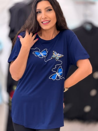 Imbracaminte de dama - Tricou din bumbac cu fluturi