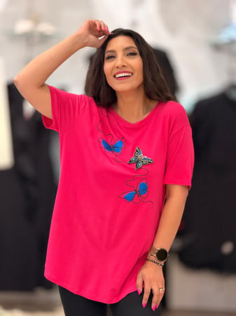 Imbracaminte de dama - Tricou din bumbac cu fluturi