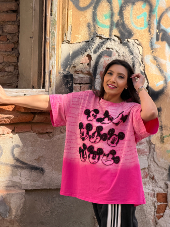 Tricou din bumbac cu imprimeu Mickey si scris [2]