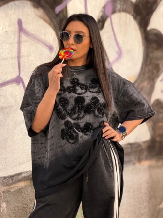 Noutati - Tricou din bumbac cu imprimeu Mickey si scris