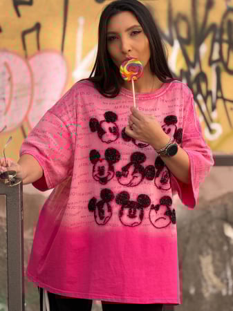 Noutati - Tricou din bumbac cu imprimeu Mickey si scris