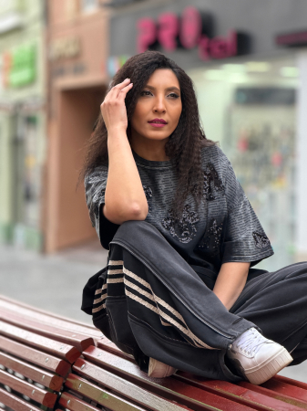 Tricou din bumbac cu Miney cu paiete [4]