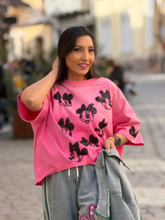 Tricou din bumbac cu print Mickey cu paiete [2]