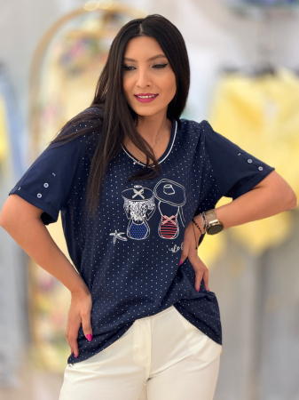 Tricouri si topuri - Tricou marinaresc din bumbac cu pietricele