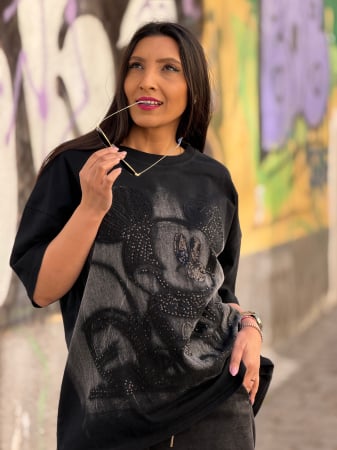 Noutati - Tricou negru din bumbac cu imprimeu Mickey Mouse
