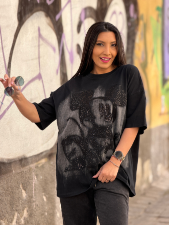 Tricou negru din bumbac cu imprimeu Mickey Mouse [1]