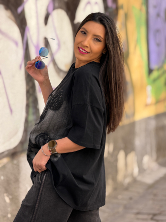 Tricou negru din bumbac cu imprimeu Mickey Mouse [5]