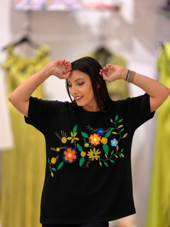 Tricou oversized cu broderie florala [1]