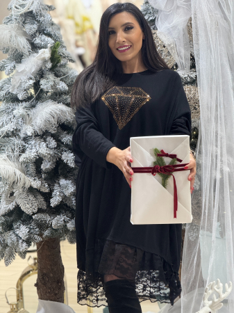 Colectia NOUA - Tunica cu dantela si imprimeu diamant