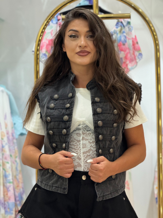 Imbracaminte de dama - Vesta din denim negru oversize