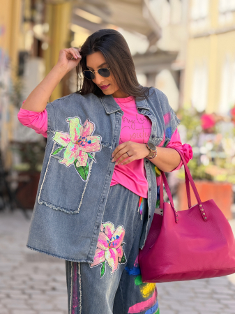 Imbracaminte de dama - Vesta din jeans cu broderie crin