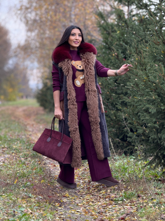 Noutati - Vesta lunga cu guler din blana naturala