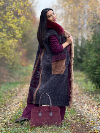 Vesta lunga cu guler din blana naturala [1]