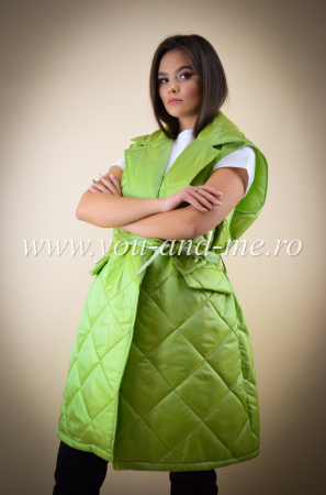Vesta verde cu buzunare mari si cordon [4]