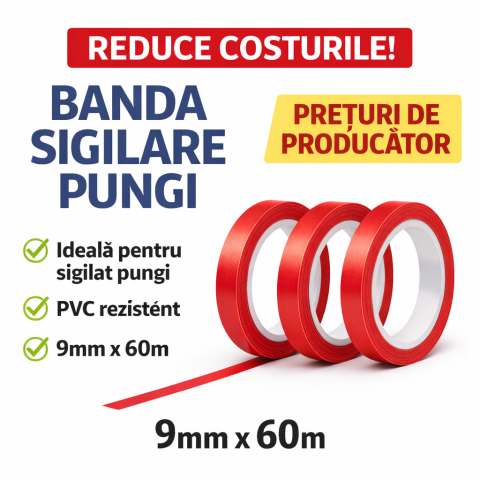 Ambalare si marcare - Banda scotch rosie pentru sigilat pungi | Livrare imediata| Calitate premium