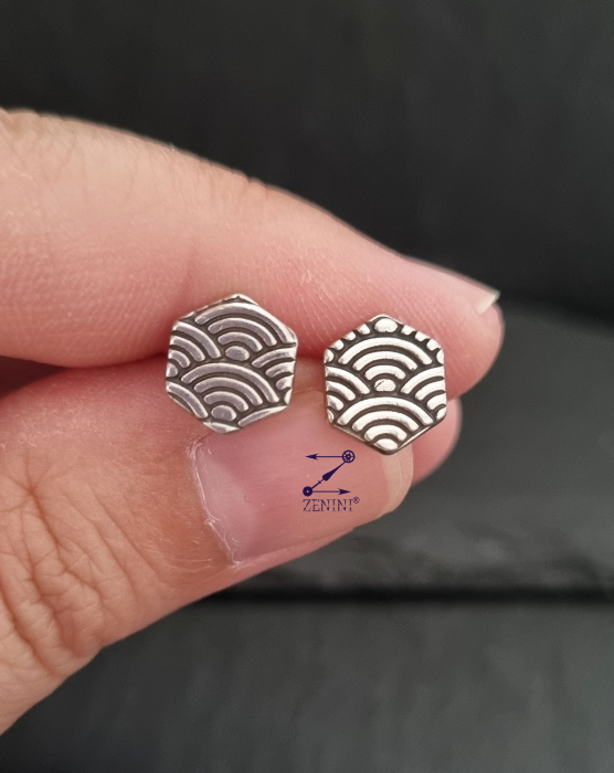 Cercei argint hexagonali cu model valuri [2]