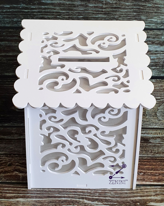 Casuta de dar personalizata pentru nunta, decupata din PVC alb, 30 x 30 x 40 cm, capacitate de pana la 200 de plicuri [3]
