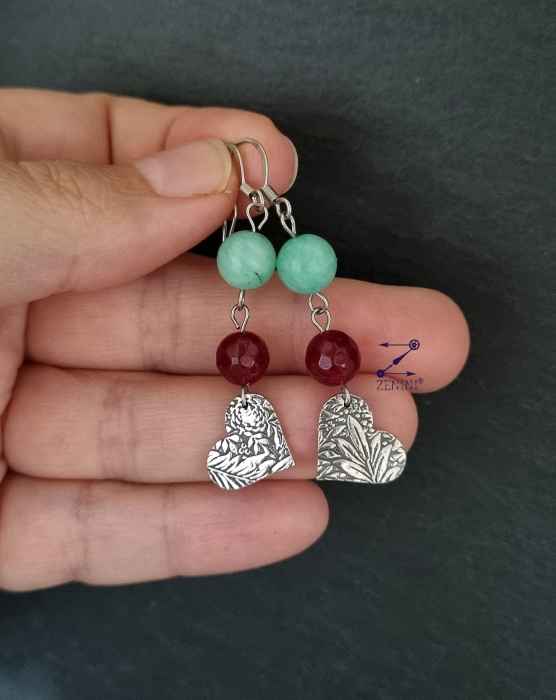 Cercei argint cu inimioare si jad [2]