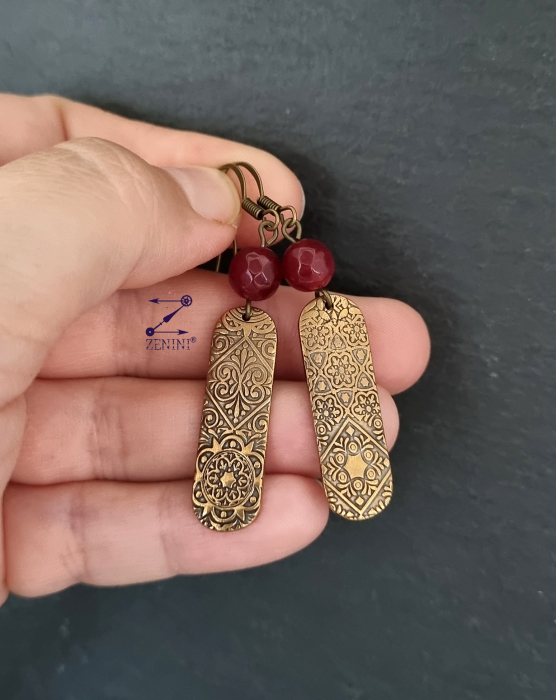 Cercei bronz model oriental si margele de jad [2]