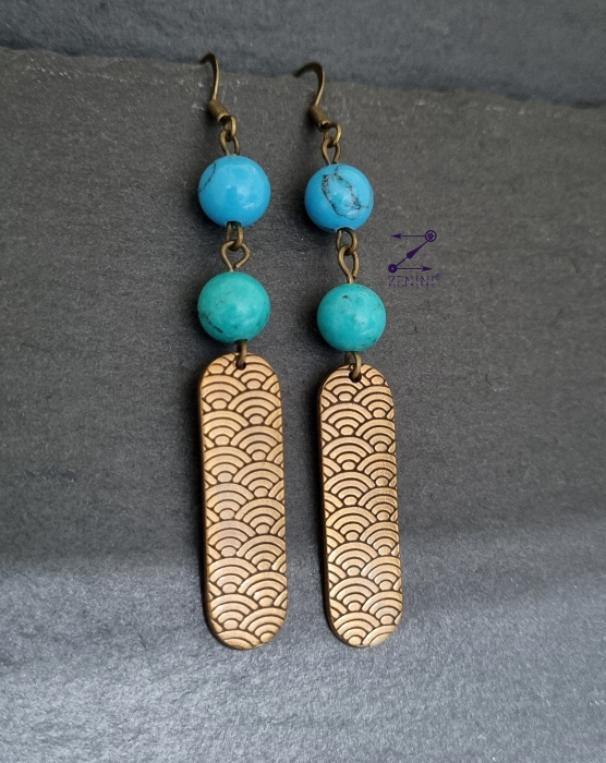 Cercei bronz model valuri si margele turcoaz [1]