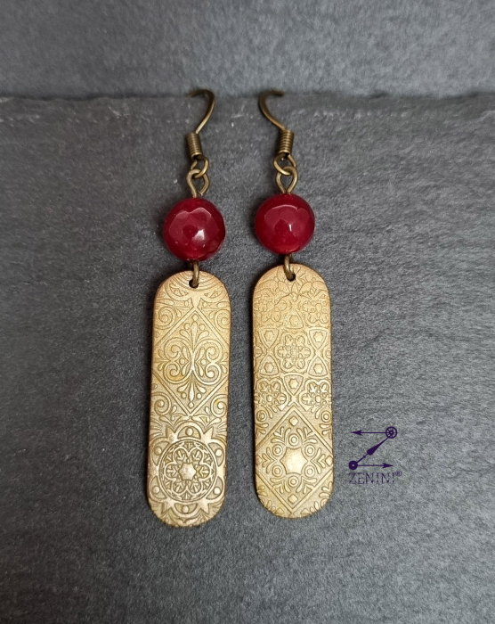 Cercei bronz model oriental si margele de jad [2]