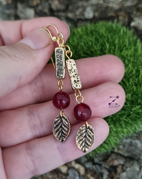 Cercei cu frunze din bronz, lava si jad [2]