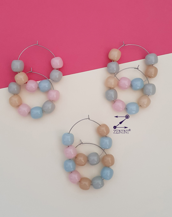 Cercei hoops cu margele pastelate [2]