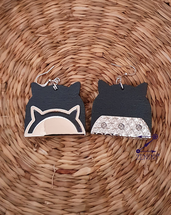 Cercei pisici negre si accesoriu metalic [3]