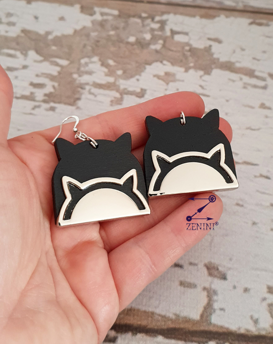 Cercei pisici negre si accesoriu metalic [4]