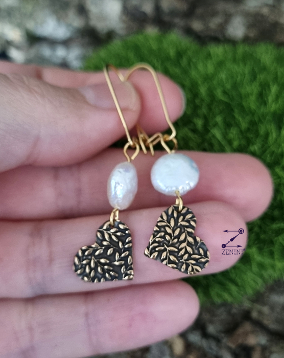 Cercei inimioare din bronz cu perle baroc [2]