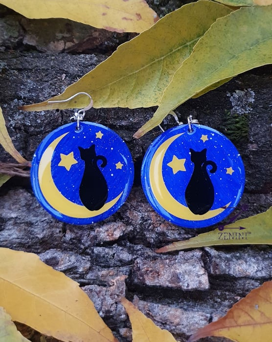 Cercei rasina pisici negre si luna [2]